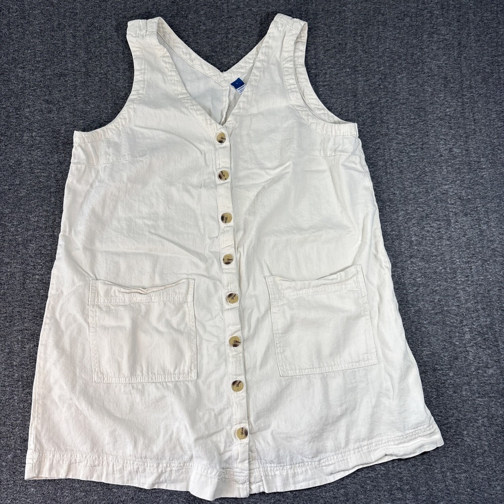 Old Navy Dress Womens Mini Tank L Cream 100% Cotton Denim V Neckline Button Up